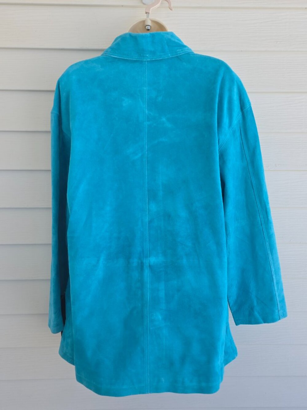Vintage 90s/ Y2K NWT Atelier by B thomas washable suede leather jacket aqua blue - Picture 7 of 13